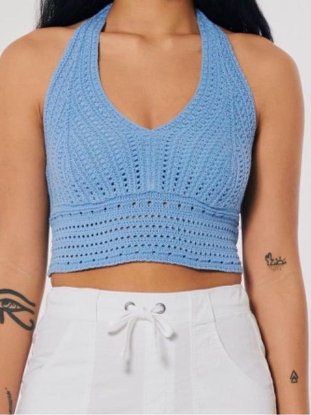 Hollister Women’s Blue Crochet Halter Top Size XS Boho Festival Summer Beach